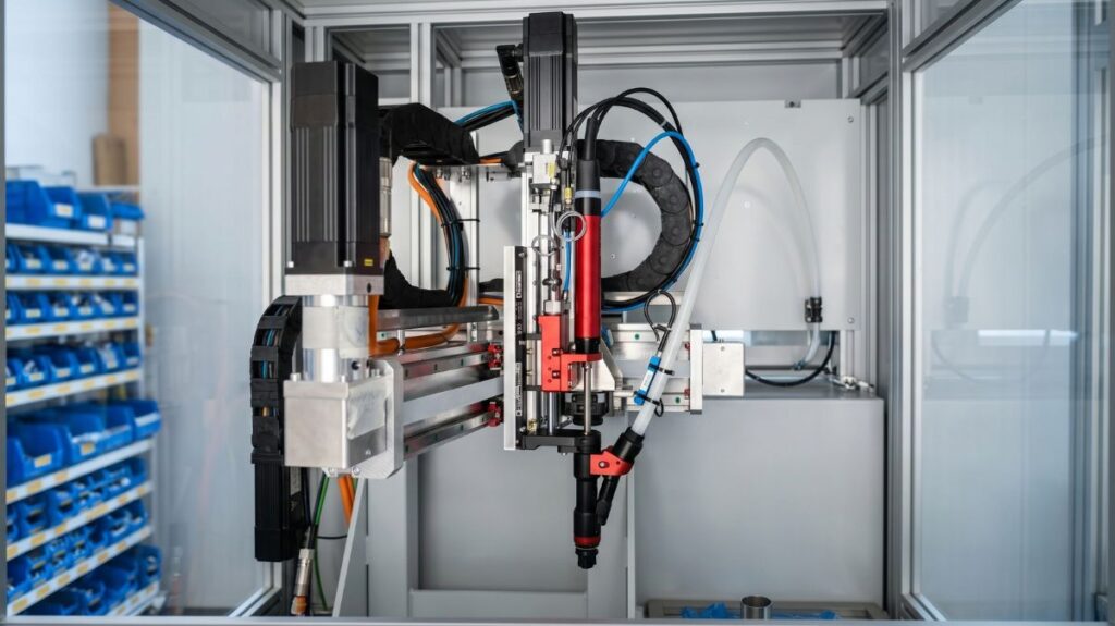 Automatisierte Schraubanlage zum Setzen von Schrauben an Ölraumdeckeln mit Kameraprüfung
