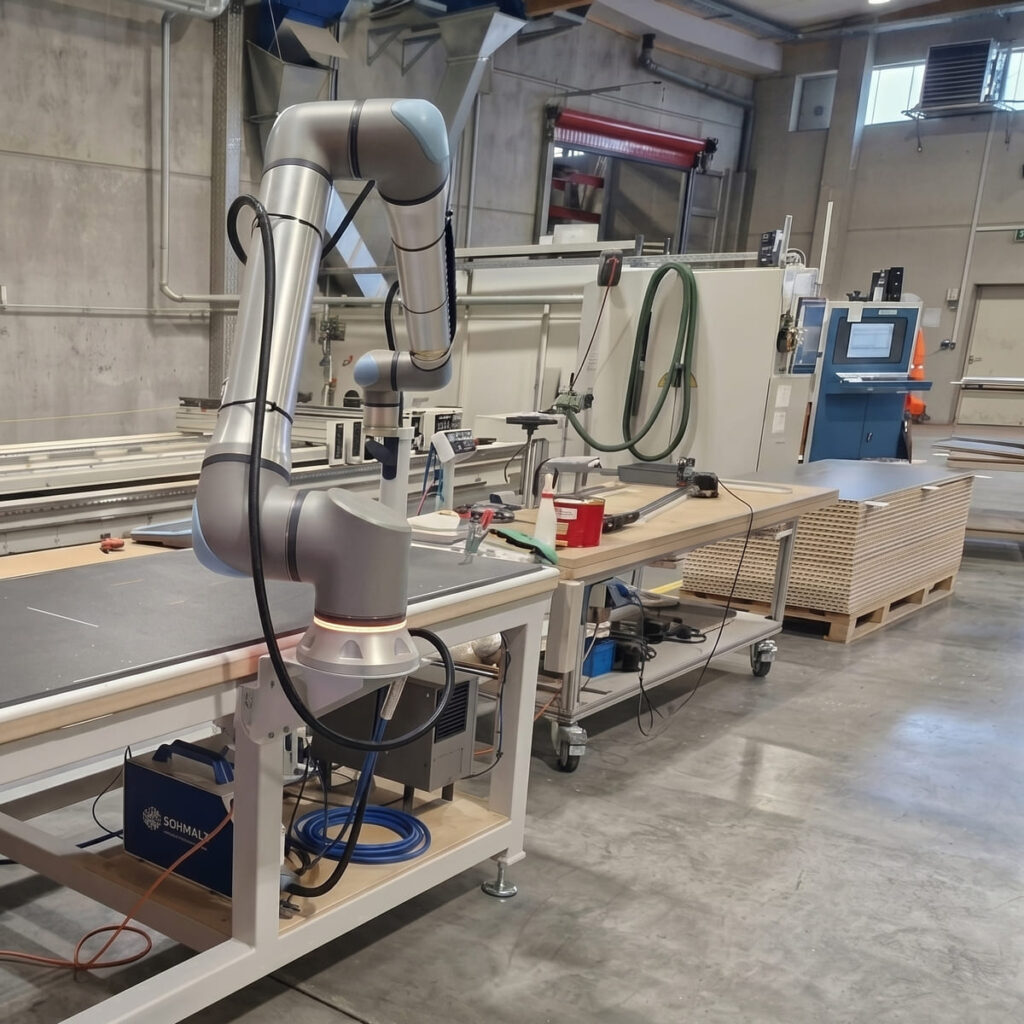 Cobot-Anlage für automatisierte Handhabungs- und Bearbeitungsaufgaben
