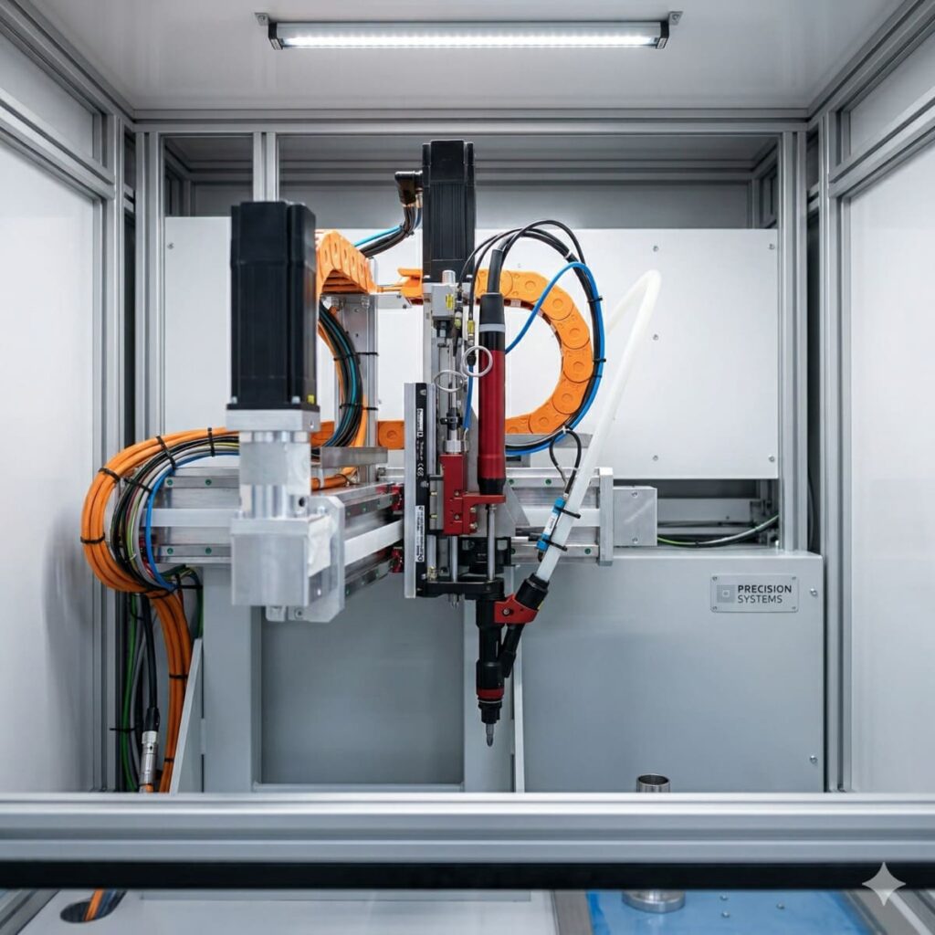 Automatisierte Schraubanlage in einer geschlossenen Maschinenzelle